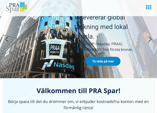 Skärmbild PRA Spar sparkonton hemsida