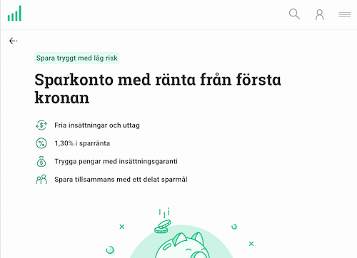 Skärmbild Avanza Bank sparkonton hemsida