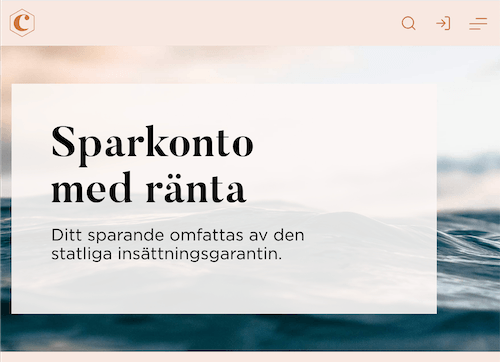 Skärmbild Coeli sparkonton hemsida