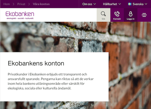 Skärmbild Ekobanken sparkonton hemsida
