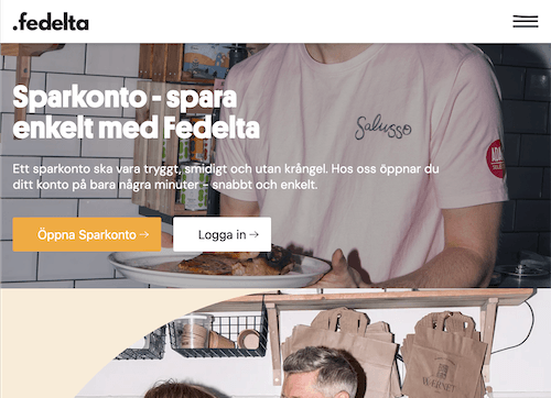 Skärmbild Fedelta sparkonton hemsida