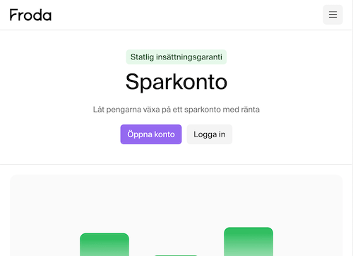 Skärmbild Froda sparkonton hemsida