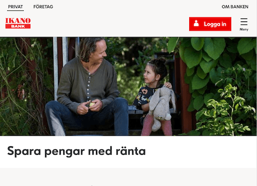 Skärmbild Ikano Bank sparkonton hemsida