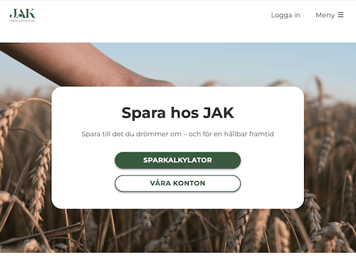 Skärmbild JAK Medlemsbank sparkonton hemsida