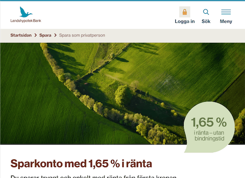 Skärmbild Landshypotek sparkonton hemsida
