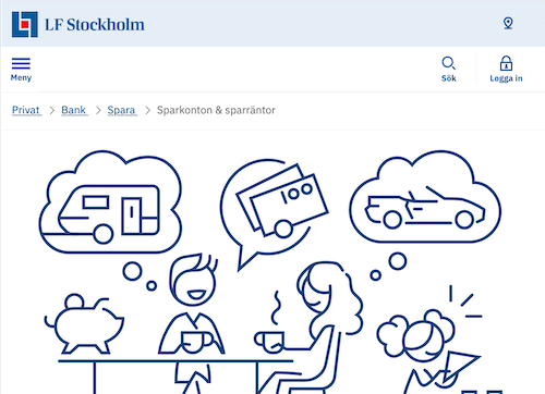 Skärmbild Länsförsäkringar Bank sparkonton hemsida