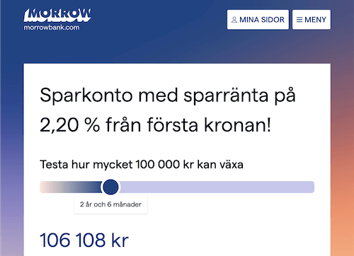Skärmbild Morrow Bank sparkonton hemsida