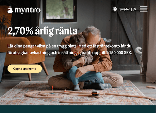 Skärmbild Myntro sparkonton hemsida