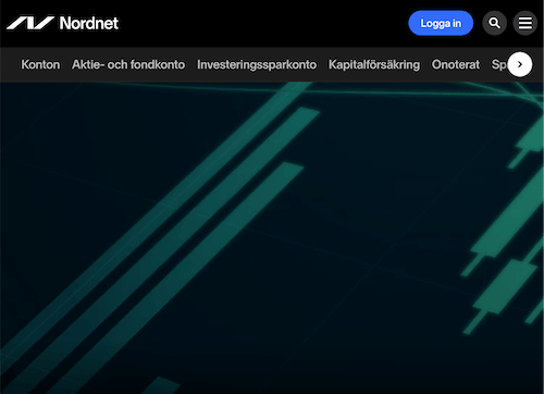 Skärmbild Nordnet sparkonton hemsida