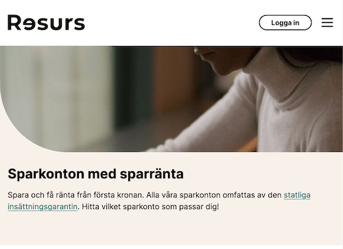 Skärmbild Resurs Bank sparkonton hemsida