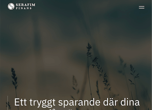 Skärmbild Serafim Finans sparkonton hemsida