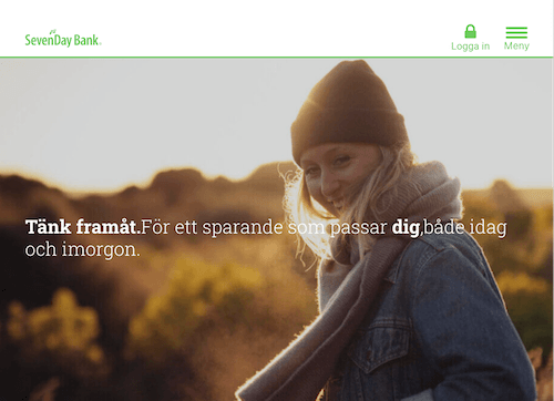 Skärmbild SevenDay sparkonton hemsida