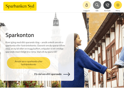 Skärmbild Sparbanken Syd sparkonton hemsida